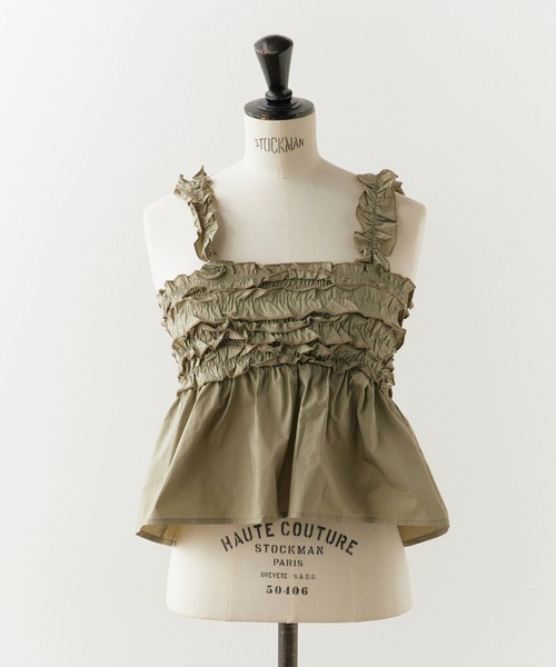 Chick（チック）の「Ruffle Shirring Cami Top / フリルシャーリング キャミトップス 夏物 夏服（キャミソール・レディース・ネイビー/グリーン/ホワイト・FREE）」の3枚目の写真