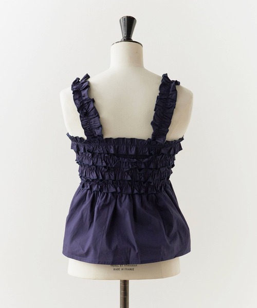 Chick（チック）の「Ruffle Shirring Cami Top / フリルシャーリング キャミトップス 夏物 夏服（キャミソール・レディース・ネイビー/グリーン/ホワイト・FREE）」の4枚目の写真