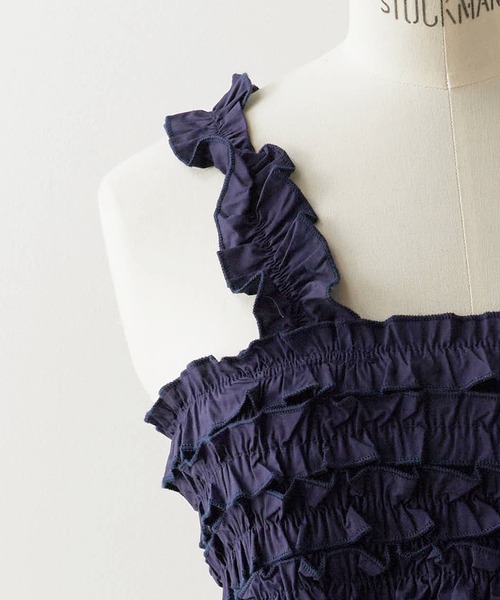 Chick（チック）の「Ruffle Shirring Cami Top / フリルシャーリング キャミトップス 夏物 夏服（キャミソール・レディース・ネイビー/グリーン/ホワイト・FREE）」の5枚目の写真