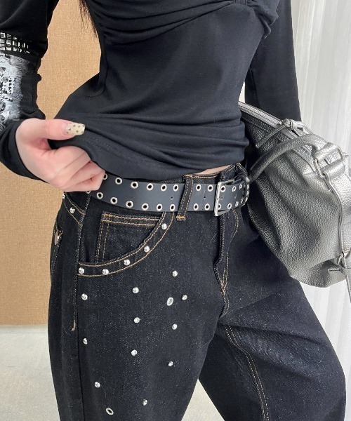 CHUN CHUN NOTES(チュンチュンノーツ)の「26AW/スタッズデザイン ワイドデニムパンツ(デニムパンツ・レディース・ネイビー/ブラック・M/S/L)」の12枚目の写真