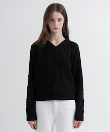 Twist V-Neck Loose Fit Knit (black)
