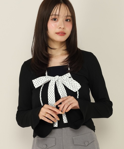 Heather(ヘザー)の「バイカラーリボンカットソー 1063894(Tシャツ/カットソー・レディース・グレー/ブラック/アイボリー・FREE)」の2枚目の写真