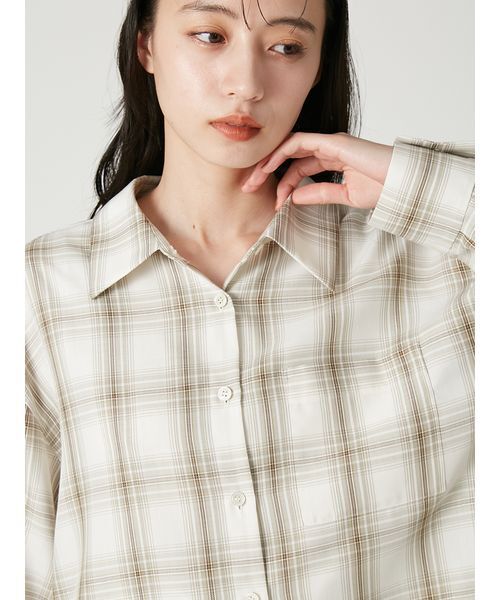 FRAY I.D(フレイアイディー)の「レーストリムチェックシャツ(シャツ/ブラウス・レディース・ベージュ/ホワイト/ブラウン・F)」の7枚目の写真