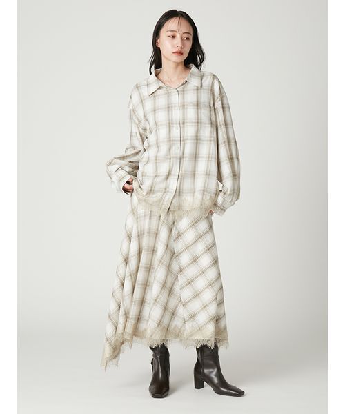 FRAY I.D(フレイアイディー)の「レーストリムチェックシャツ(シャツ/ブラウス・レディース・ベージュ/ホワイト/ブラウン・F)」の16枚目の写真