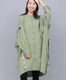 柄ライン切替シャツワンピース