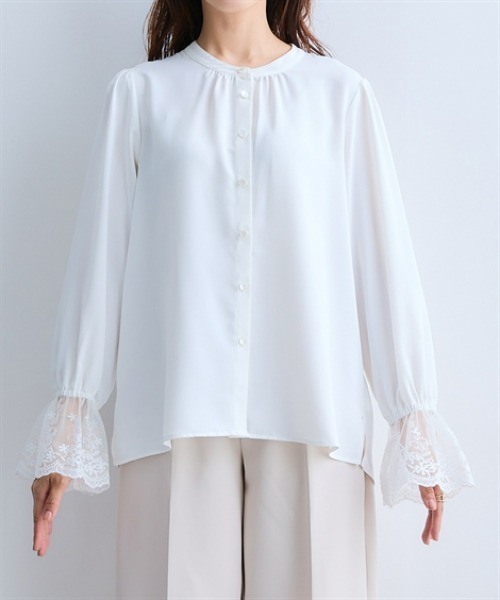 7days Life Styling(セブンデイズライフスタイリング)の「袖口レースバンドカラーギャザーブラウス(シャツ/ブラウス・レディース・ブラック/オフホワイト・M/L/LL/3L)」の9枚目の写真
