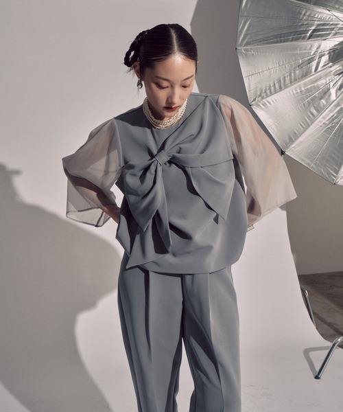 RUIRUE BOUTIQUE(ルイルエブティック)の「アシンメトリー リボン トップス セットアップ | パンツセットアップ・セレモニースーツ・ママスーツ・パンツスーツ・パンツドレス・パーティードレス・美脚パンツ・オケージョンセットアップ(パンツドレス・レディース・ブラック/ブルー/チャコール・M/S/L/LL)」の21枚目の写真