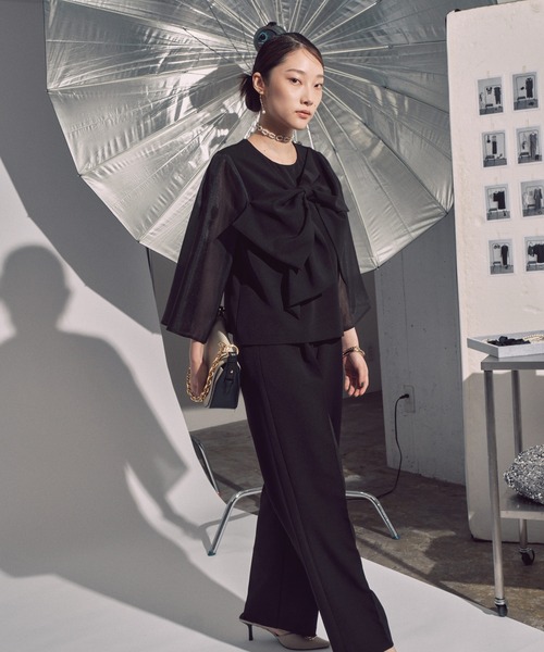 RUIRUE BOUTIQUE(ルイルエブティック)の「アシンメトリー リボン トップス セットアップ | パンツセットアップ・セレモニースーツ・ママスーツ・パンツスーツ・パンツドレス・パーティードレス・美脚パンツ・オケージョンセットアップ(パンツドレス・レディース・ブラック/ブルー/チャコール・M/S/L/LL)」の18枚目の写真
