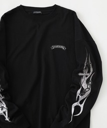 袖 ファイヤー柄/バラ柄 ルーズサイズ長袖Tシャツ