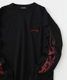袖 ファイヤー柄/バラ柄 ルーズサイズ長袖Tシャツ