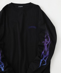 袖 ファイヤー柄/バラ柄 ルーズサイズ長袖Tシャツ
