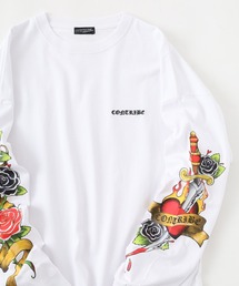 袖 ファイヤー柄/バラ柄 ルーズサイズ長袖Tシャツ