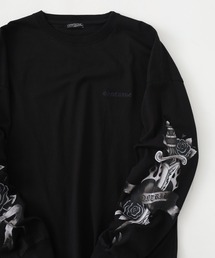 袖 ファイヤー柄/バラ柄 ルーズサイズ長袖Tシャツ