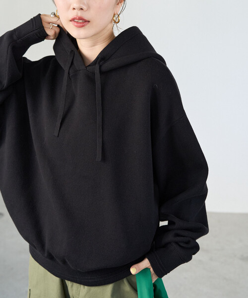 FREAK'S STORE(フリークスストア)の「限定展開 スウェットライク ニット フーディー(ニット/セーター・レディース・ブルー/ブラック/ネイビー/ライトグレー/ブラウン/レッド/オフホワイト・フリ-)」の3枚目の写真