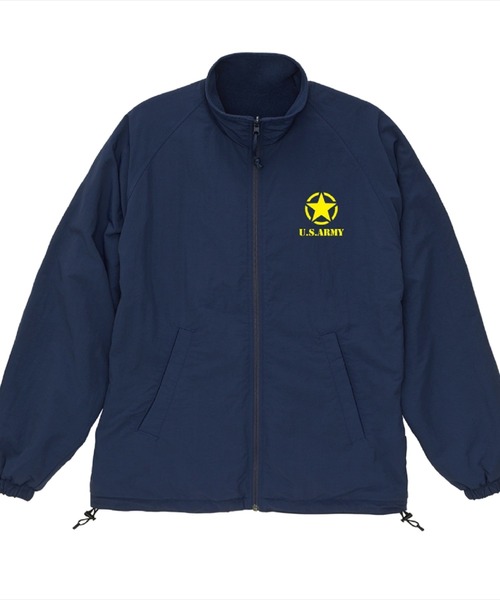 Ol' Basics（オールベーシックス）の「Ol' Basics（オール・ベーシックス） トラックジャケット リバーシブル 2WAY U.S.ARMY ロゴプリント ナイロン フリース トレーニングジャケット ナイロンジャケット ウインドブレーカー フリースジャケット アウター アメカジ ミリタリー メンズ レディース ユニセックス（ブルゾン・メンズ・ダークオリーブ/ネイビー/ブラウン/ブラック・M/L/XL）」の4枚目の写真