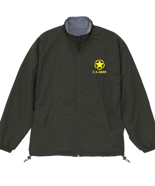 Ol' Basics（オールベーシックス）の「Ol' Basics（オール・ベーシックス） トラックジャケット リバーシブル 2WAY U.S.ARMY ロゴプリント ナイロン フリース トレーニングジャケット ナイロンジャケット ウインドブレーカー フリースジャケット アウター アメカジ ミリタリー メンズ レディース ユニセックス（ブルゾン・メンズ・ダークオリーブ/ネイビー/ブラウン/ブラック・M/L/XL）」の3枚目の写真