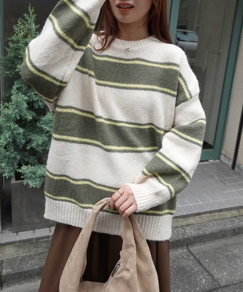 CORNERS(コーナーズ)の「ボーダークルーネックニットトップス(Tシャツ/カットソー・レディース・グレー/アイボリー/ボルドー/ブラウン/ネイビー・M)」の15枚目の写真
