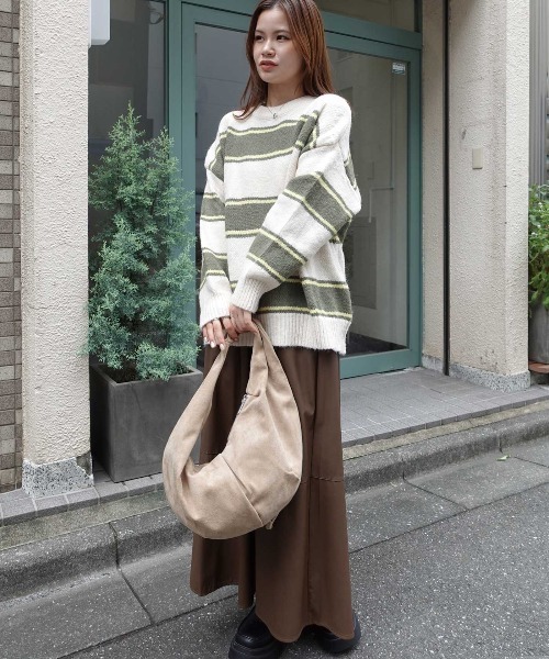 CORNERS(コーナーズ)の「ボーダークルーネックニットトップス(Tシャツ/カットソー・レディース・グレー/アイボリー/ボルドー/ブラウン/ネイビー・M)」の14枚目の写真
