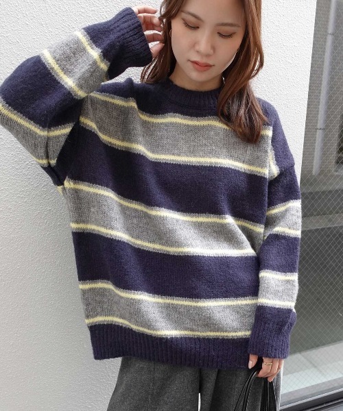 CORNERS(コーナーズ)の「ボーダークルーネックニットトップス(Tシャツ/カットソー・レディース・グレー/アイボリー/ボルドー/ブラウン/ネイビー・M)」の22枚目の写真