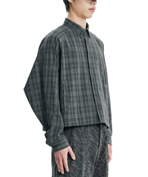Cropped Sculpted Raglan Check Shirt [CHARCOAL]