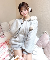 ファー付きビジューパーカー