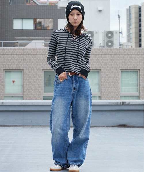 MILLER（ミラー）の「R.P.miller/ミラー Prib Henley hoodie パネルリブ コットン ボーダー ヘンリーネックパーカー Y2K レディース ガーリー 韓国 2026年秋冬（パーカー・レディース・ブラック/ブラック×ホワイト/ブルー・FREE）」の18枚目の写真