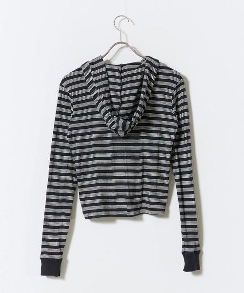 MILLER（ミラー）の「R.P.miller/ミラー Prib Henley hoodie パネルリブ コットン ボーダー ヘンリーネックパーカー Y2K レディース ガーリー 韓国 2026年秋冬（パーカー・レディース・ブラック/ブラック×ホワイト/ブルー・FREE）」の14枚目の写真