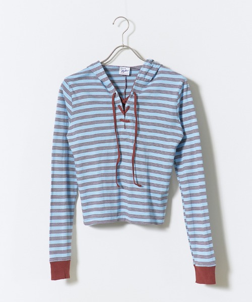 MILLER（ミラー）の「R.P.miller/ミラー Prib Henley hoodie パネルリブ コットン ボーダー ヘンリーネックパーカー Y2K レディース ガーリー 韓国 2026年秋冬（パーカー・レディース・ブラック/ブラック×ホワイト/ブルー・FREE）」の22枚目の写真