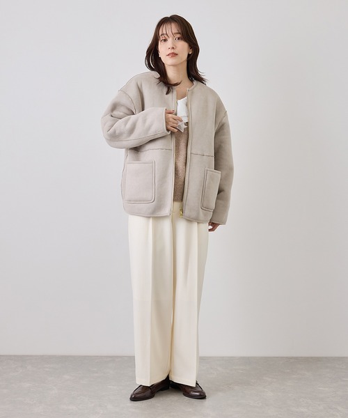 ROPE' PICNIC（ロペピクニック）の「ムートンライクジップアップブルゾン（ブルゾン・レディース・キナリ/グレー系その他・FREE）」の5枚目の写真
