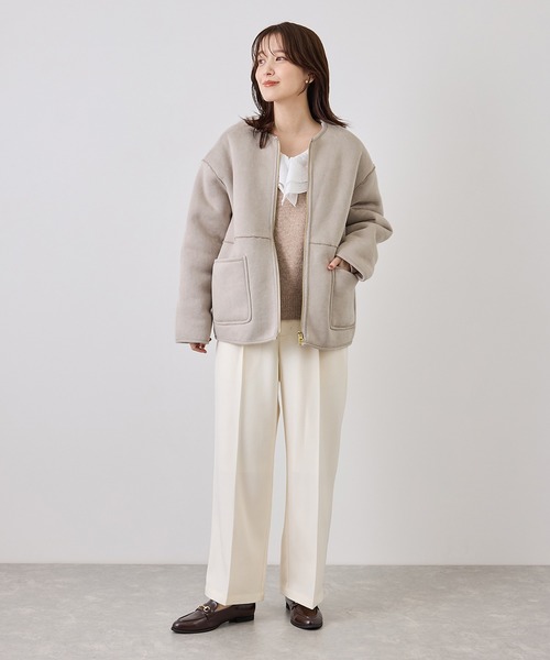 ROPE' PICNIC（ロペピクニック）の「ムートンライクジップアップブルゾン（ブルゾン・レディース・キナリ/グレー系その他・FREE）」の4枚目の写真