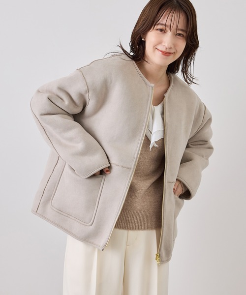 ROPE' PICNIC（ロペピクニック）の「ムートンライクジップアップブルゾン（ブルゾン・レディース・キナリ/グレー系その他・FREE）」の7枚目の写真