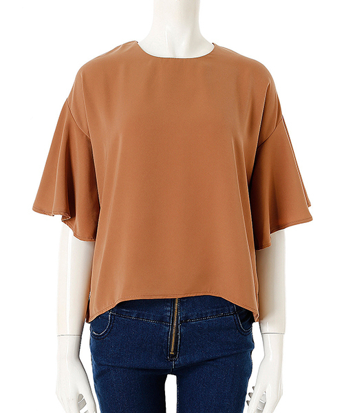 Color(カラー)の「フリルブラウス(シャツ/ブラウス・レディース・ベビーピンク/グレー/ホワイト/ネイビー/カーキ/キャメル/ブラック/スモークピンク/サックスブルー/ベージュ/イエロー/サーモンピンク・MEDIUM/SMALL)」の9枚目の写真