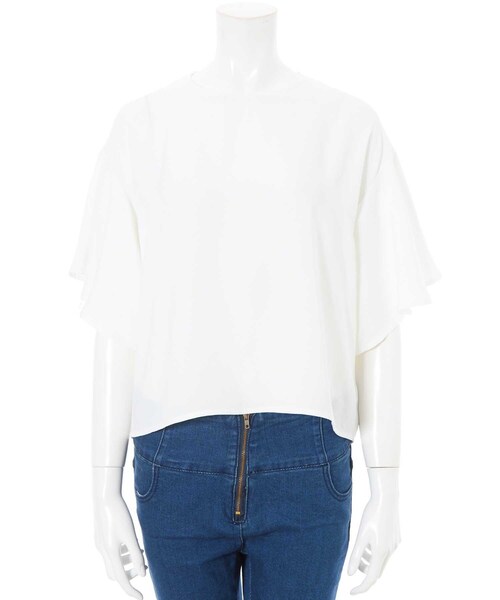 Color(カラー)の「フリルブラウス(シャツ/ブラウス・レディース・ベビーピンク/グレー/ホワイト/ネイビー/カーキ/キャメル/ブラック/スモークピンク/サックスブルー/ベージュ/イエロー/サーモンピンク・MEDIUM/SMALL)」の2枚目の写真