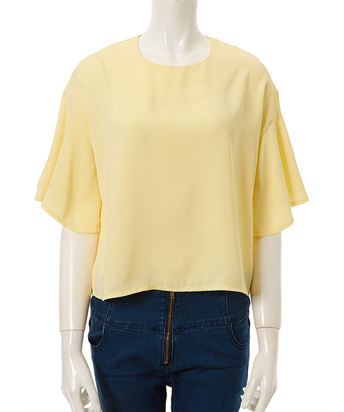 Color(カラー)の「フリルブラウス(シャツ/ブラウス・レディース・ベビーピンク/グレー/ホワイト/ネイビー/カーキ/キャメル/ブラック/スモークピンク/サックスブルー/ベージュ/イエロー/サーモンピンク・MEDIUM/SMALL)」の8枚目の写真