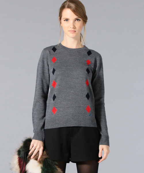 LOVELESS WOMENS（ラブレス　ウィメンズ）の「【LOVELESS】WOMENS インターシャオルタネートアーガイルニット（ニット/セーター・レディース・ブラウン/グレー・36/34）」の2枚目の写真