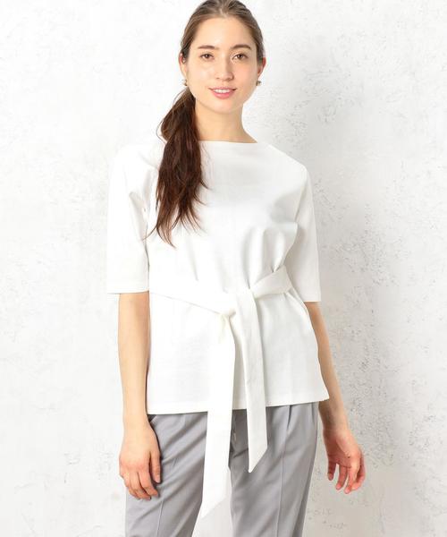 green label relaxing（グリーンレーベルリラクシング）の「■■■CF ポンチ フロントリボン PO カットソー ◆（Tシャツ/カットソー・レディース・オフホワイト/ブラック/ベージュ・FREE）」の2枚目の写真