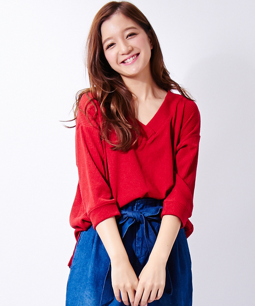 Ingni イング の Rリブvネックイレヘムチュニック7分袖 レディース 17ss Tシャツ カットソー Wear