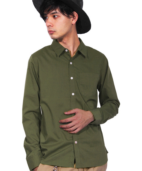 ８(eight)（エイト）の「ブロード 長袖シャツ コットン（シャツ/ブラウス・メンズ・イエロー/ネイビー/ブラック/ワイン/ブルー/ホワイト/ピンク/カーキ/サックスブルー・LARGE/X-LARGE/MEDIUM）」の4枚目の写真