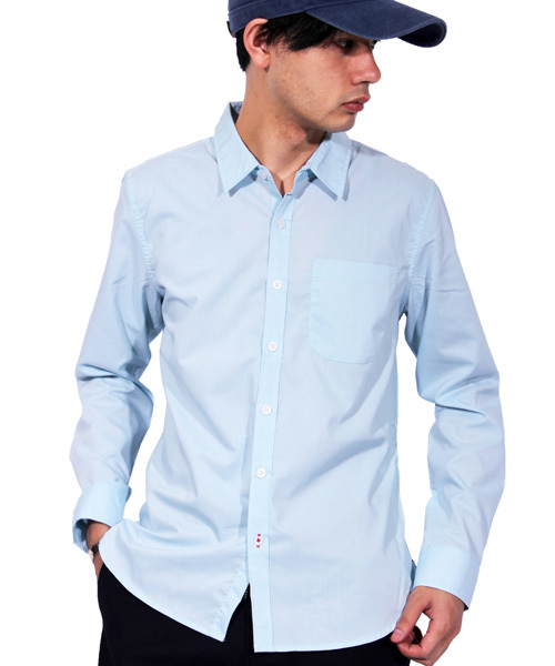 ８(eight)（エイト）の「ブロード 長袖シャツ コットン（シャツ/ブラウス・メンズ・イエロー/ネイビー/ブラック/ワイン/ブルー/ホワイト/ピンク/カーキ/サックスブルー・LARGE/X-LARGE/MEDIUM）」の5枚目の写真