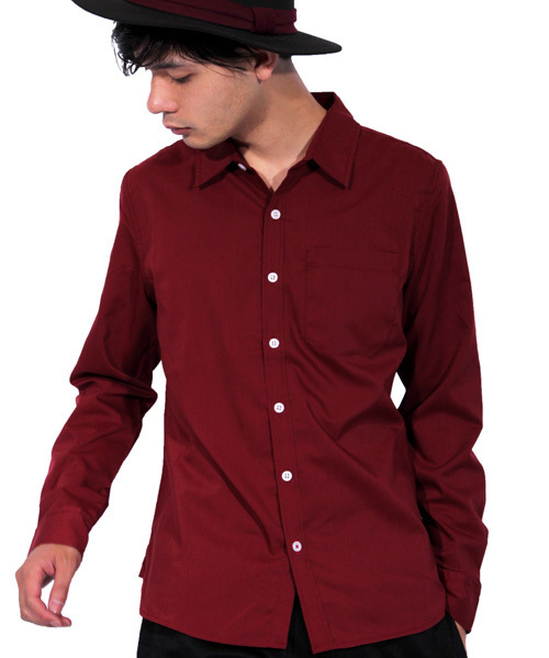 ８(eight)（エイト）の「ブロード 長袖シャツ コットン（シャツ/ブラウス・メンズ・イエロー/ネイビー/ブラック/ワイン/ブルー/ホワイト/ピンク/カーキ/サックスブルー・LARGE/X-LARGE/MEDIUM）」の9枚目の写真