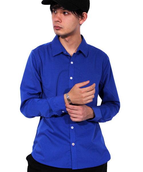 ８(eight)（エイト）の「ブロード 長袖シャツ コットン（シャツ/ブラウス・メンズ・イエロー/ネイビー/ブラック/ワイン/ブルー/ホワイト/ピンク/カーキ/サックスブルー・LARGE/X-LARGE/MEDIUM）」の6枚目の写真