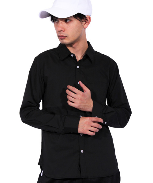 ８(eight)（エイト）の「ブロード 長袖シャツ コットン（シャツ/ブラウス・メンズ・イエロー/ネイビー/ブラック/ワイン/ブルー/ホワイト/ピンク/カーキ/サックスブルー・LARGE/X-LARGE/MEDIUM）」の3枚目の写真