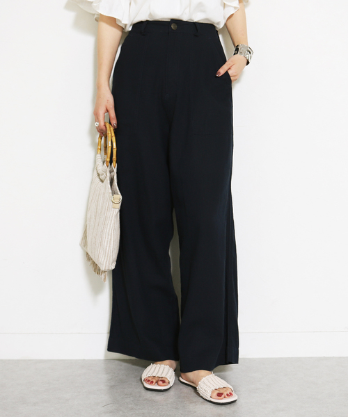 reca(レカ)の「ウエストリボン リネンワイドパンツ(その他パンツ・レディース・ネイビー/カーキ/モカ/グレー系その他/オフホワイト/ブラック/モスグリーン・M/L)」の7枚目の写真