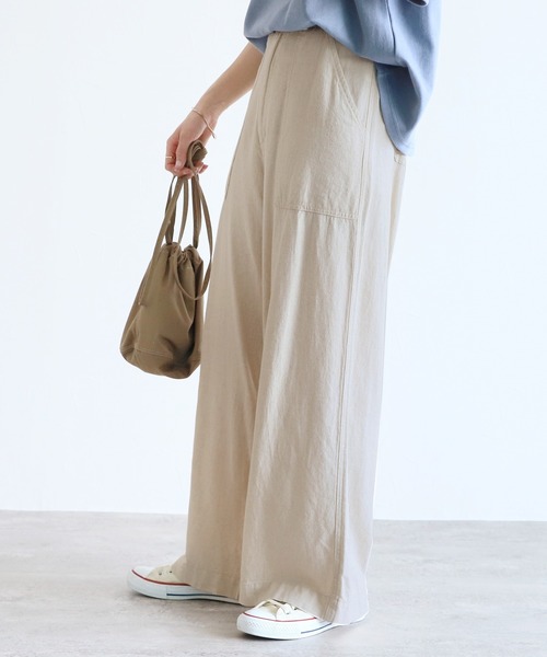 reca(レカ)の「ウエストリボン リネンワイドパンツ(その他パンツ・レディース・ネイビー/カーキ/モカ/グレー系その他/オフホワイト/ブラック/モスグリーン・M/L)」の2枚目の写真