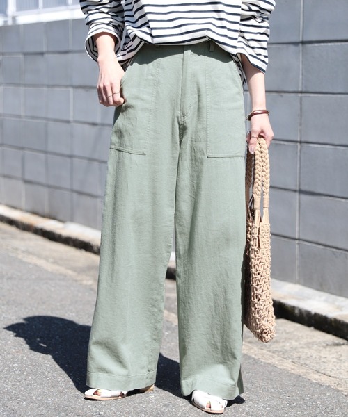 reca(レカ)の「ウエストリボン リネンワイドパンツ(その他パンツ・レディース・ネイビー/カーキ/モカ/グレー系その他/オフホワイト/ブラック/モスグリーン・M/L)」の6枚目の写真
