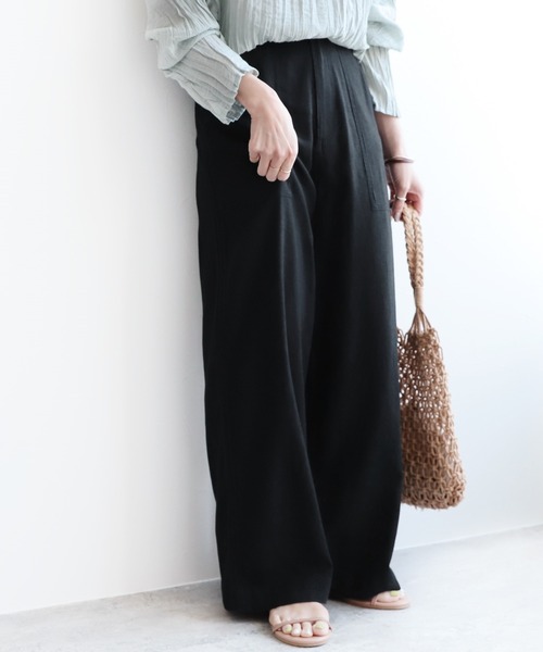 reca(レカ)の「ウエストリボン リネンワイドパンツ(その他パンツ・レディース・ネイビー/カーキ/モカ/グレー系その他/オフホワイト/ブラック/モスグリーン・M/L)」の3枚目の写真