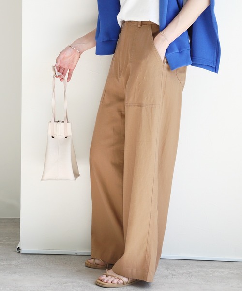 reca(レカ)の「ウエストリボン リネンワイドパンツ(その他パンツ・レディース・ネイビー/カーキ/モカ/グレー系その他/オフホワイト/ブラック/モスグリーン・M/L)」の8枚目の写真