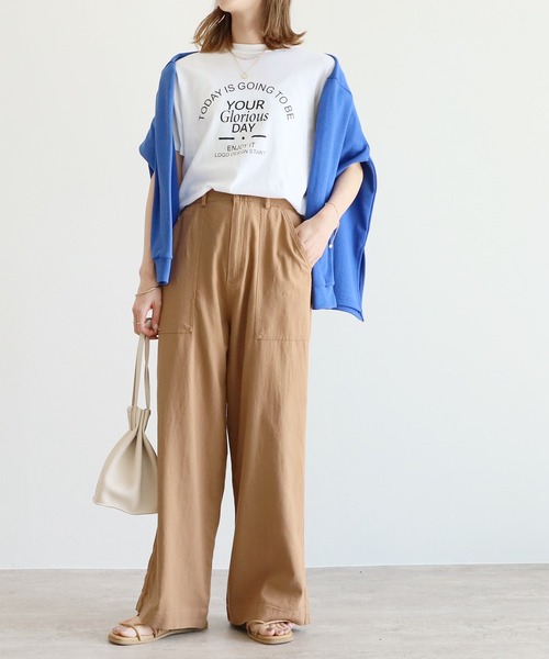 reca(レカ)の「ウエストリボン リネンワイドパンツ(その他パンツ・レディース・ネイビー/カーキ/モカ/グレー系その他/オフホワイト/ブラック/モスグリーン・M/L)」の9枚目の写真