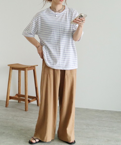 reca(レカ)の「ウエストリボン リネンワイドパンツ(その他パンツ・レディース・ネイビー/カーキ/モカ/グレー系その他/オフホワイト/ブラック/モスグリーン・M/L)」の13枚目の写真