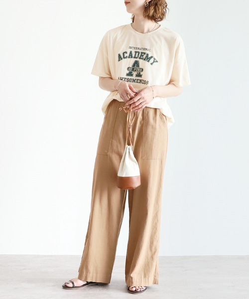 reca(レカ)の「ウエストリボン リネンワイドパンツ(その他パンツ・レディース・ネイビー/カーキ/モカ/グレー系その他/オフホワイト/ブラック/モスグリーン・M/L)」の11枚目の写真